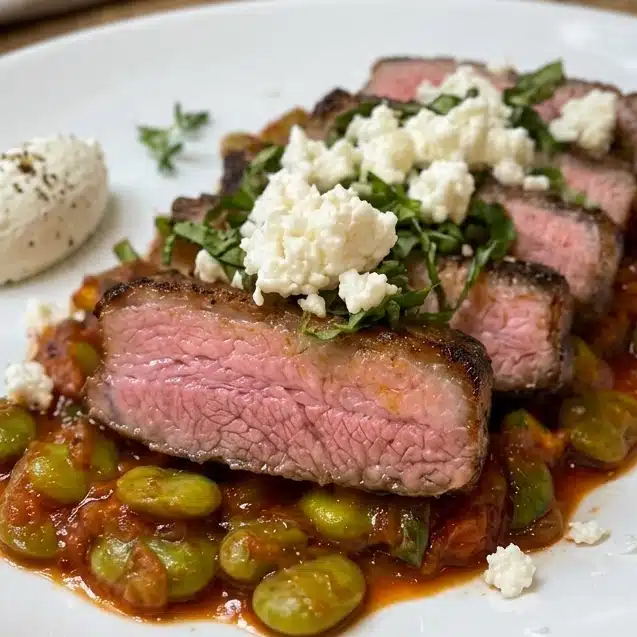 Presa ibérica de pisto con edamame